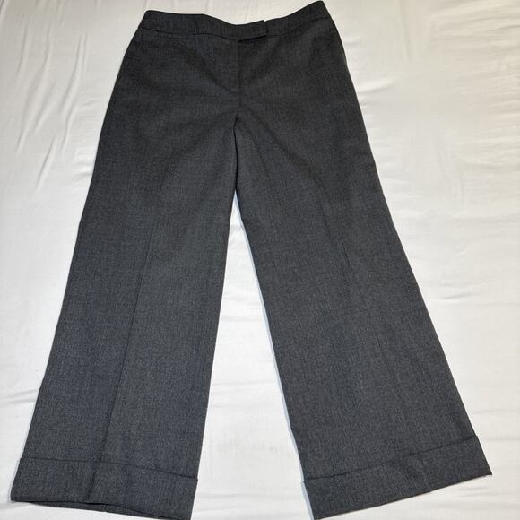 Talbots Womens Petite 12P Italian Wool Pants Gray Lined Wide Leg Cuffed Career - Picture 1 of 13